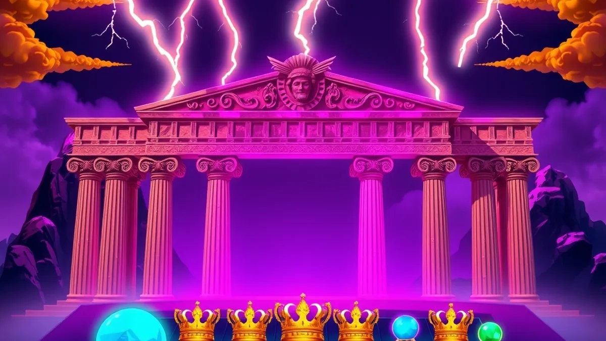 Lightning striking multiplier orbs before Olympus temple gates, Gates of Olympus slot