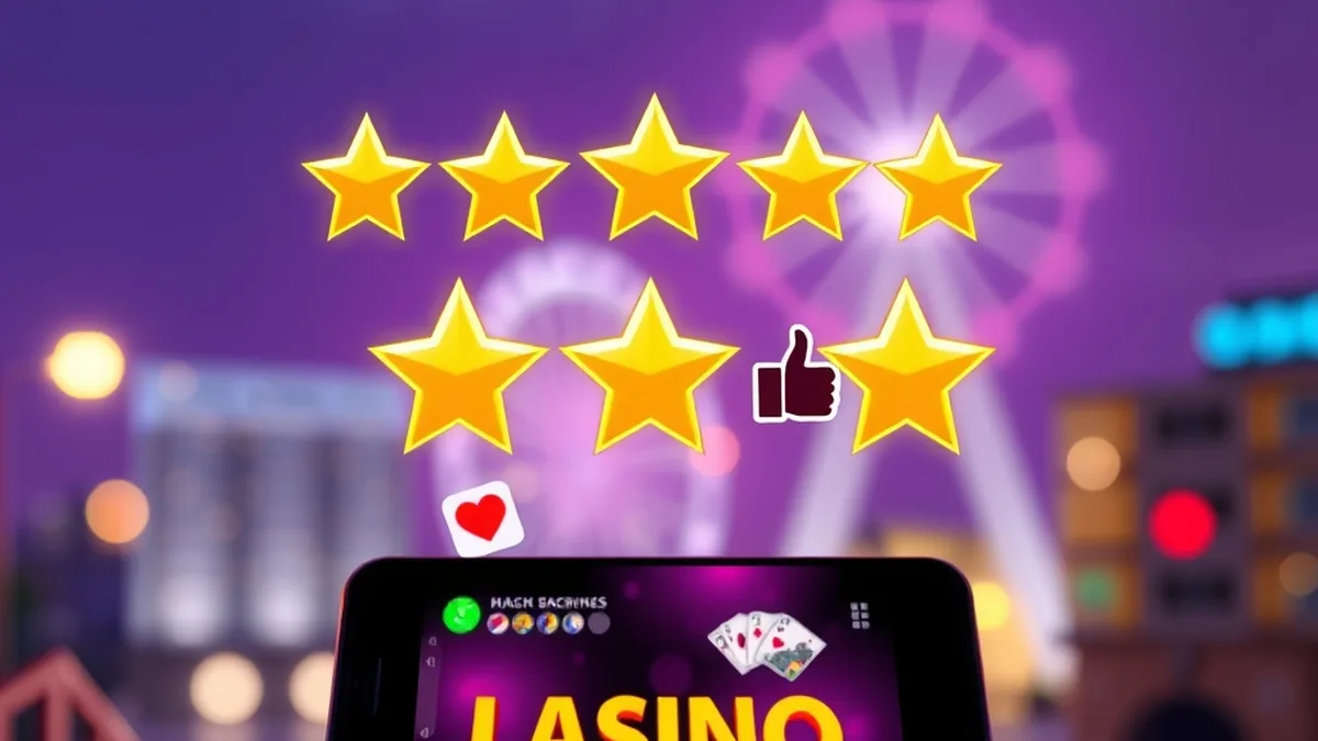 Five golden stars and speech bubbles over a phone showing player reviews